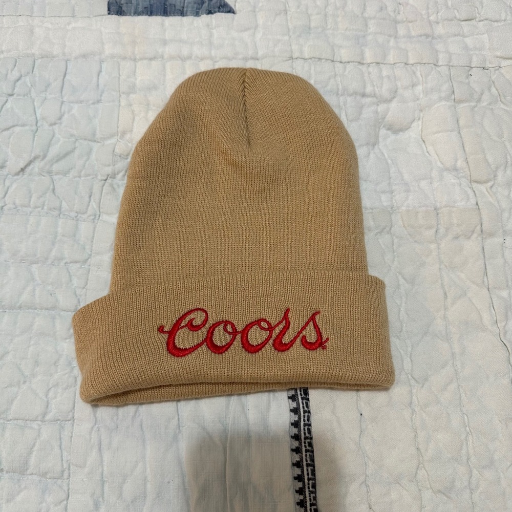 American Needle Coors Banquet Beanie Tan Knit Hat Embroidered Beer Logo
